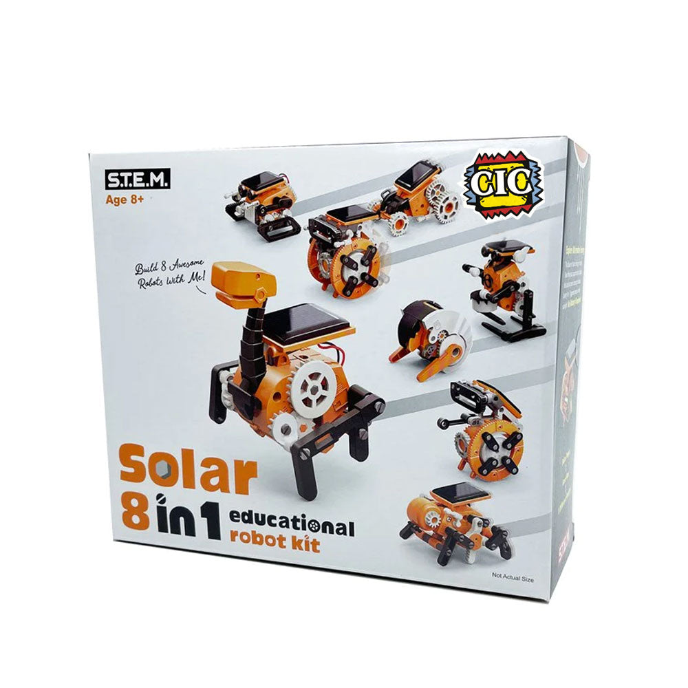 8 in 1 solar robot build kit. Photographed against white background. Australian Museum Shop online