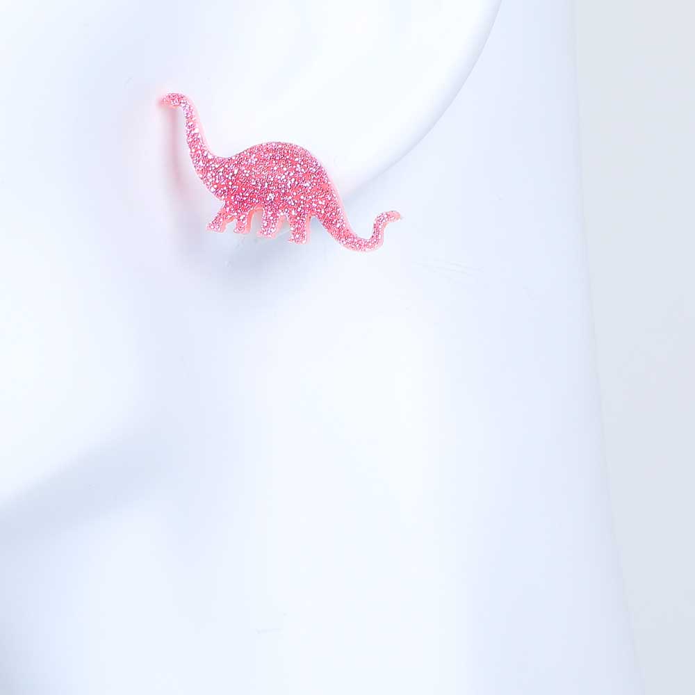 Brontosaurus pink glitter acetate stud earrings Haus of Dizzy Australian Museum shop online