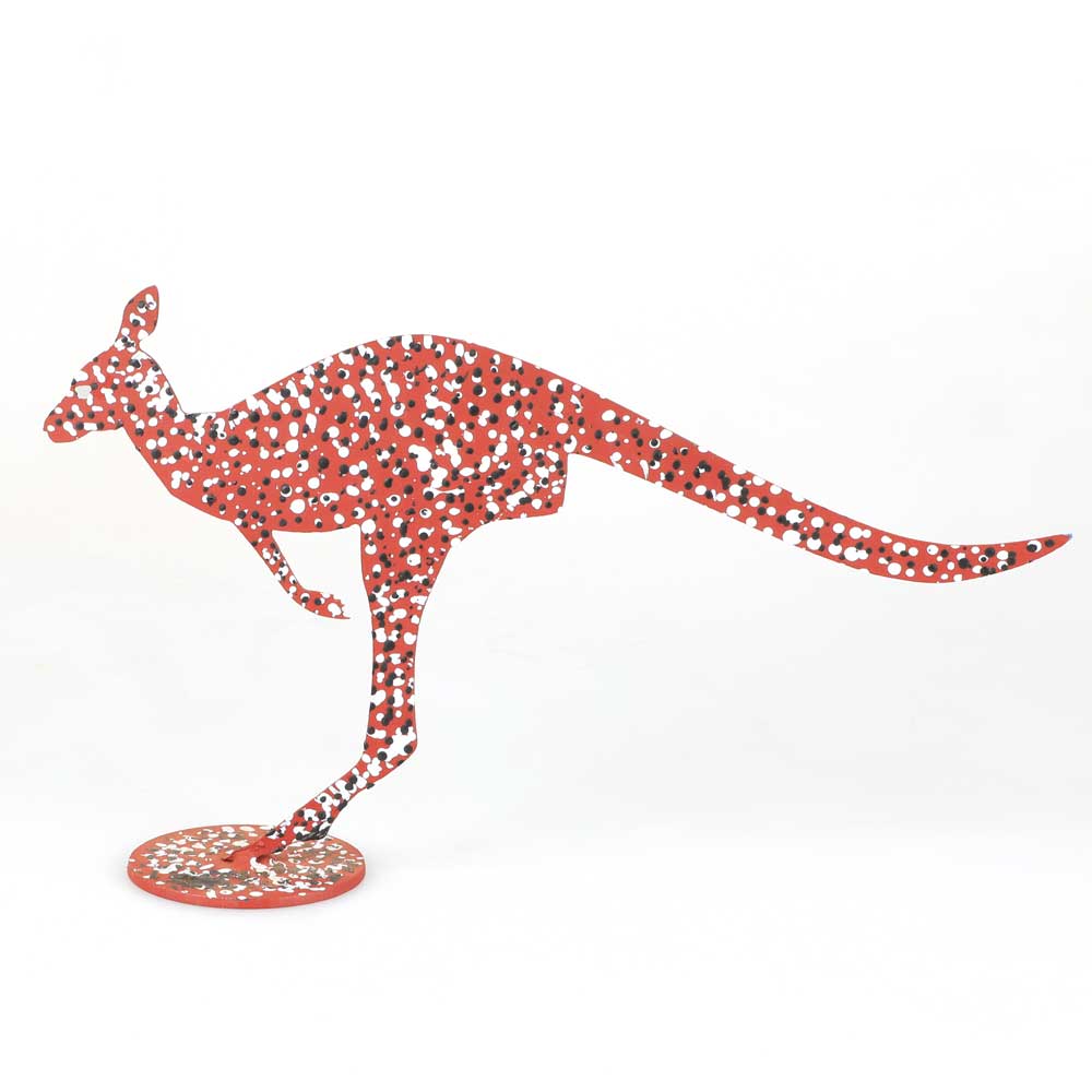 Metal handpainted jumping kangaroo Warlukurlangu artists group Australian Museum Shop online