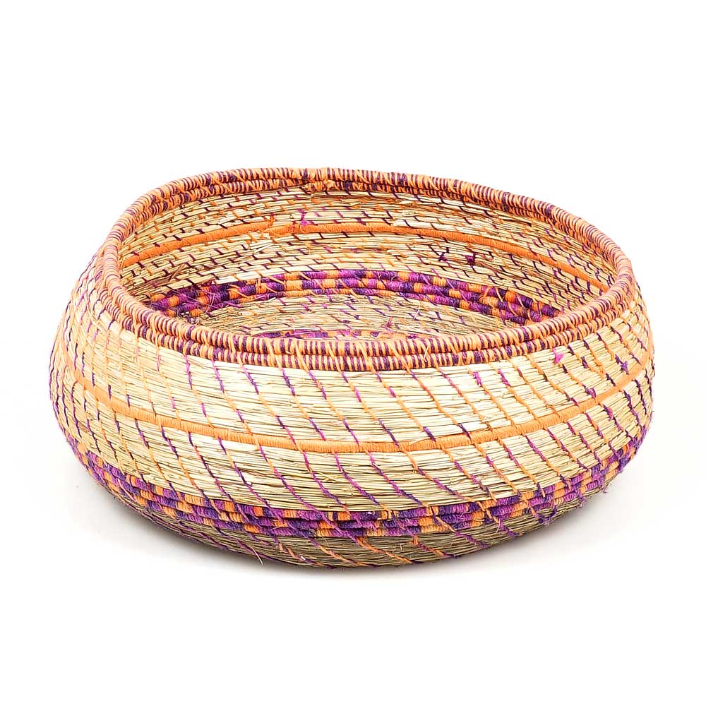 Tjanpi desert weavers basket orange purple pink. Ann Cleary Farrall. Australian Museum Shop
