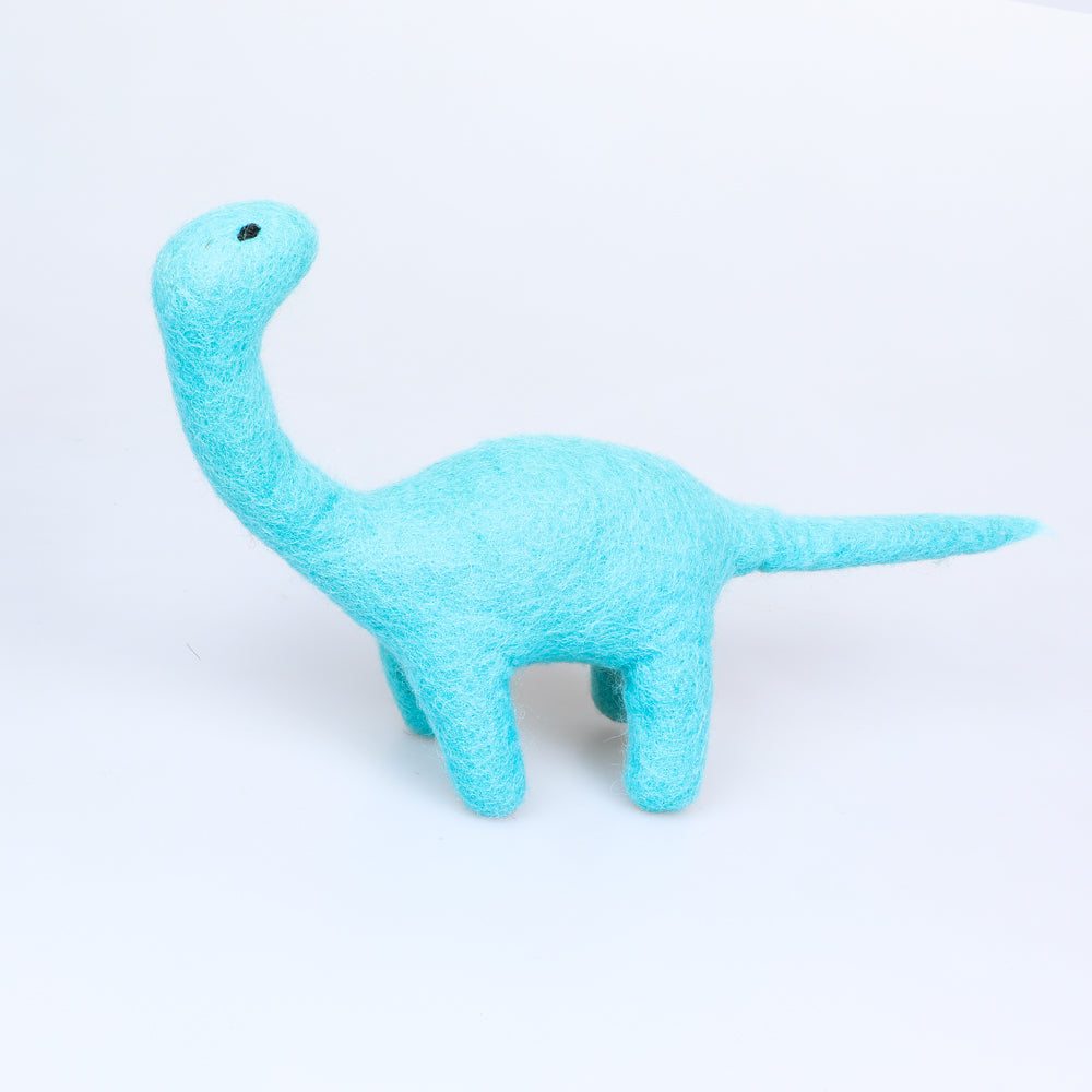 Dashdu small felt brontosaurus perfect for small hands. Photographed on white background for Australian Museum Shop online