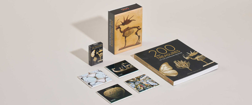 Treasures of the Australian Museum product selection: coasters, greeting cards, catalogue