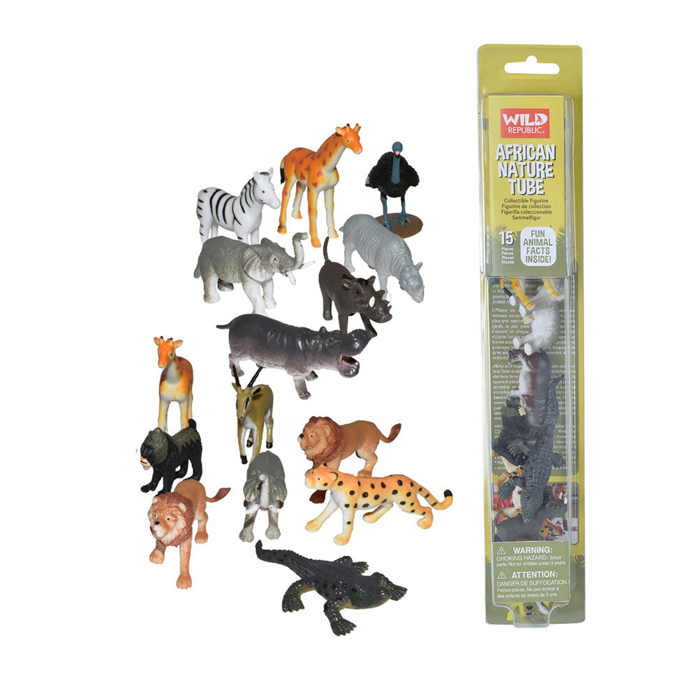 Nature Tube African animal figurines with packaging on a white background