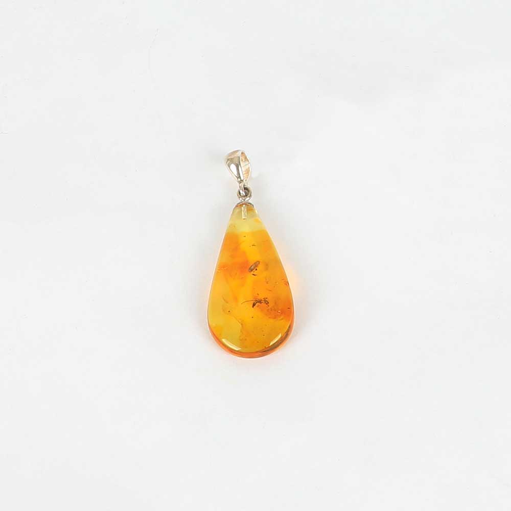 Amber Pendant With 2 Insect Larvae on white background