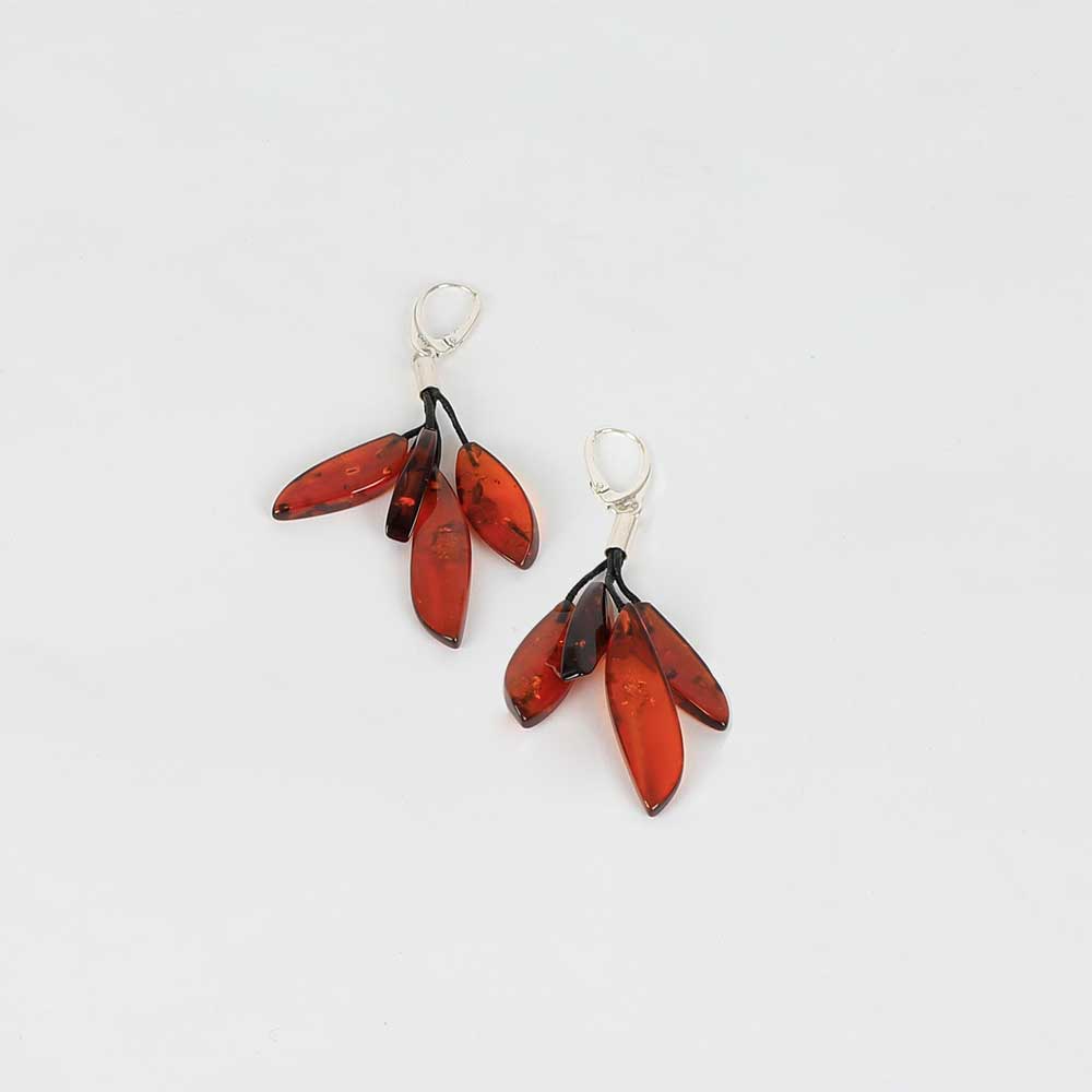 Amber leaf earrings on white background