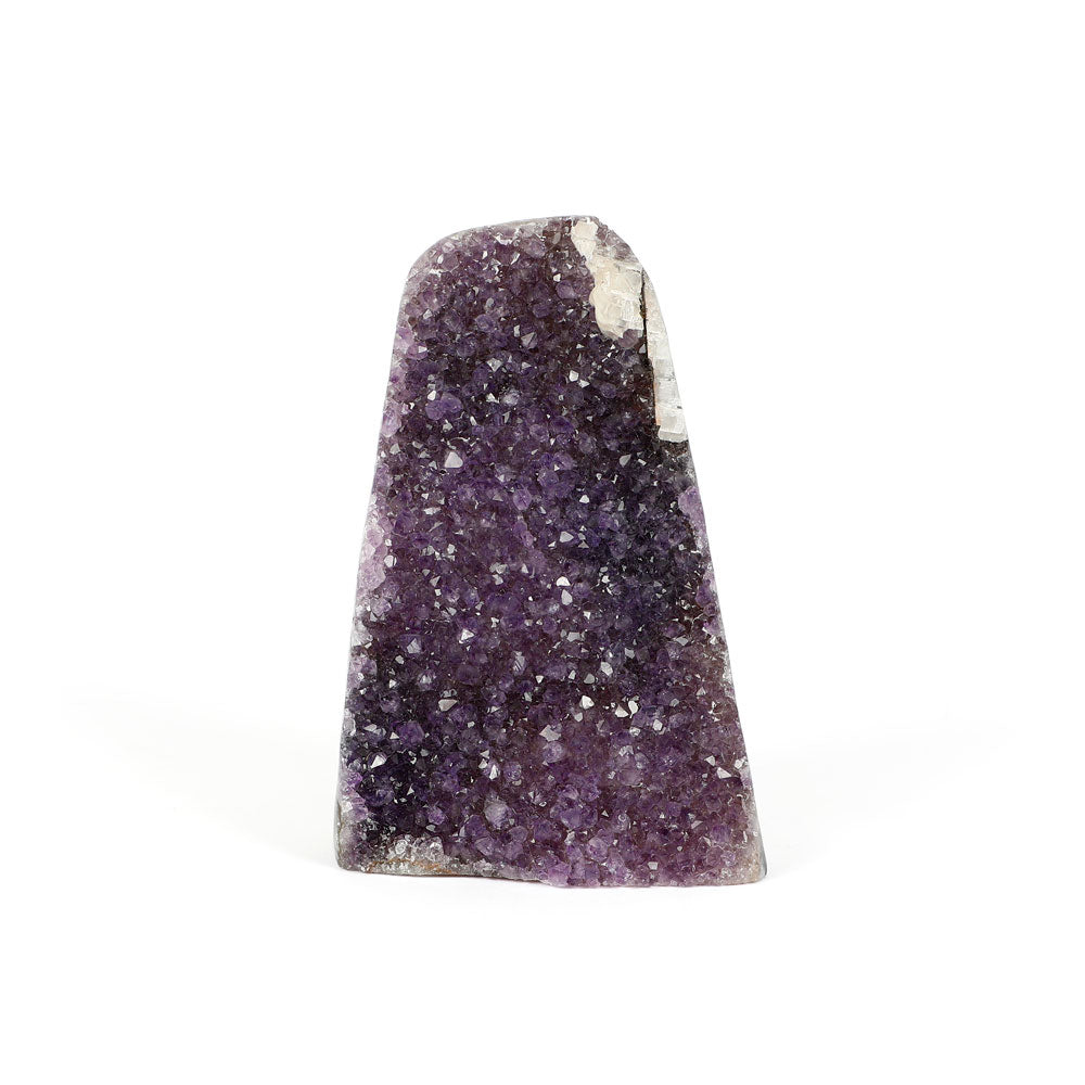 Amethyst Cluster Sculpture Freeform with Sawn Base on white background