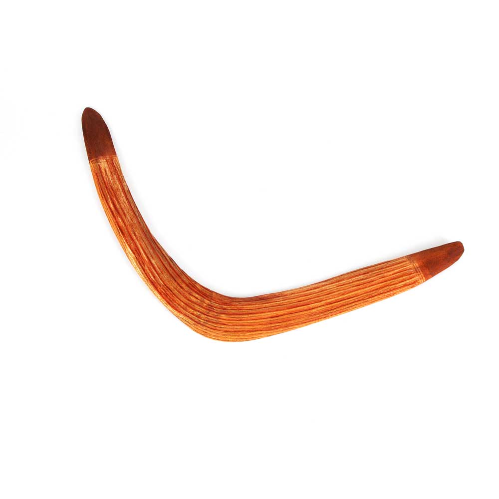 Andy Snelgar handcarved boomerang on white background for Australian Museum Shop Online