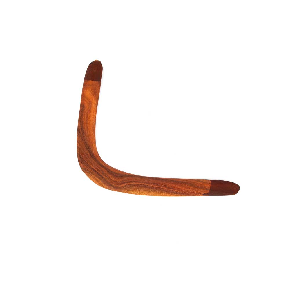 Andy Snelgar plain handcarved boomerang on white background for Australian Museum Shop Online