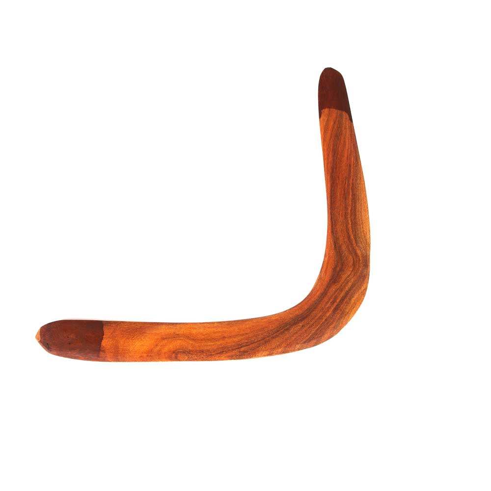 Andy Snelgar plain handcarved boomerang on white background for Australian Museum Shop Online