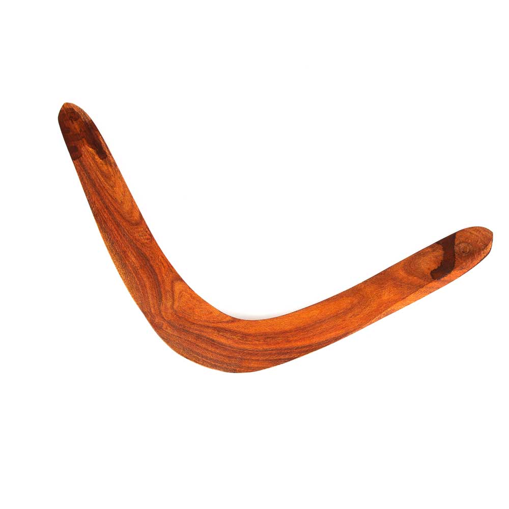 Andy Snelgar plain handcarved boomerang on white background for Australian Museum Shop Online