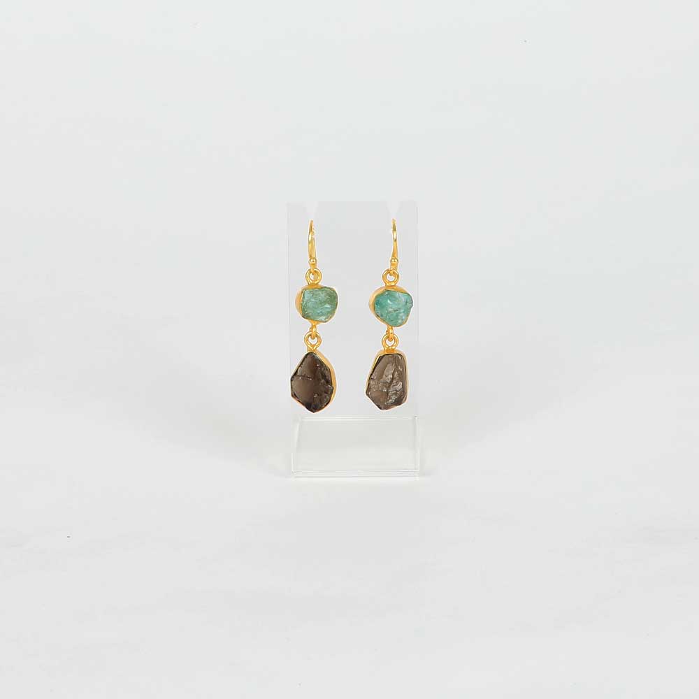 Apatite and Smoky Quartz Earrings on white background