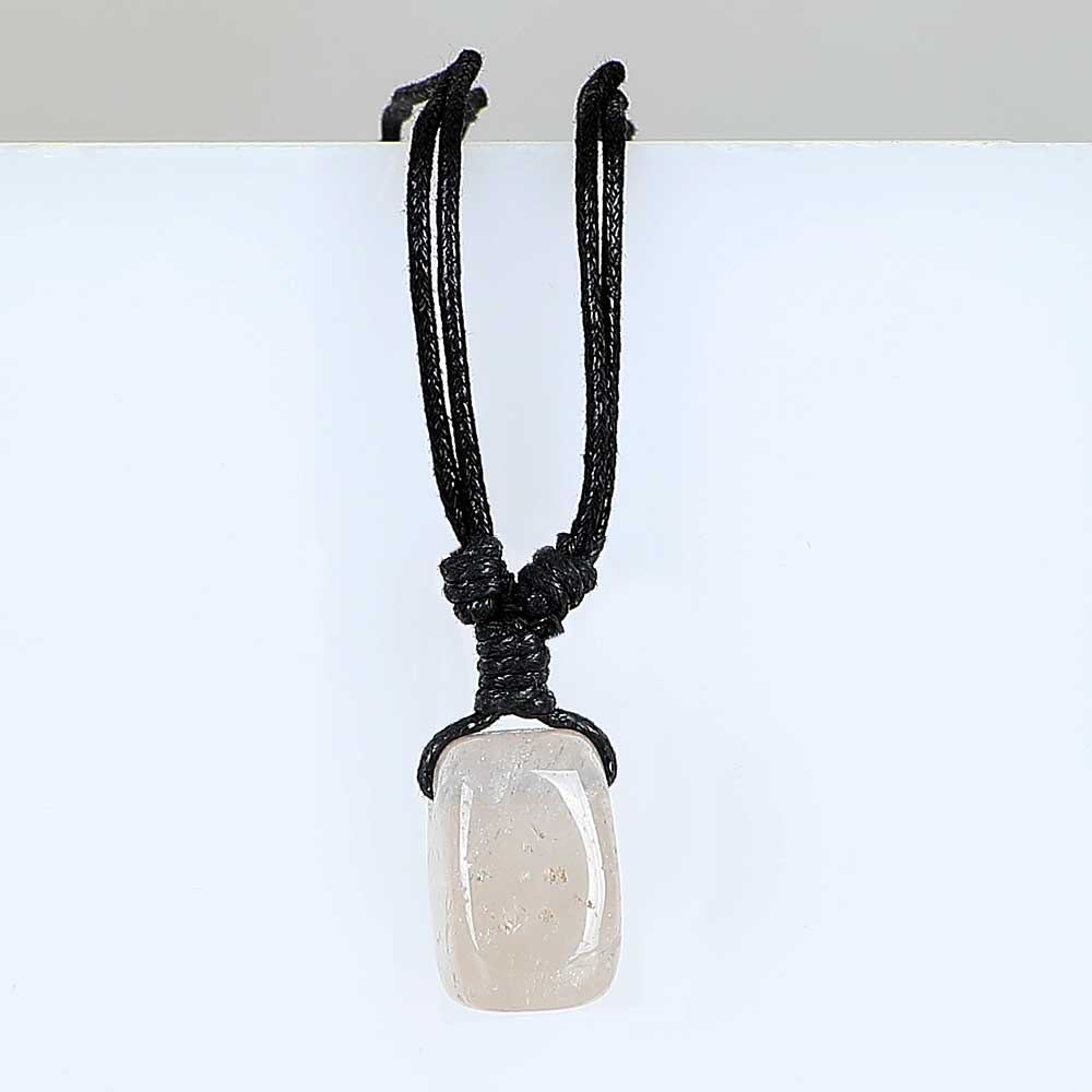 April birthstone pendant on leather and fibre necklace on white background for Australian Museum Shop online