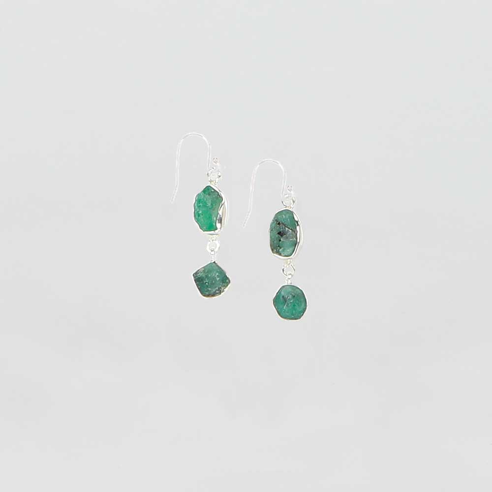 Aventurine sterling silver 2-drop earrings on white background