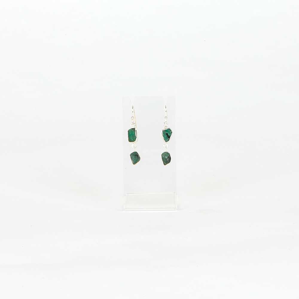 Aventurine sterling silver 2-drop earrings on white background