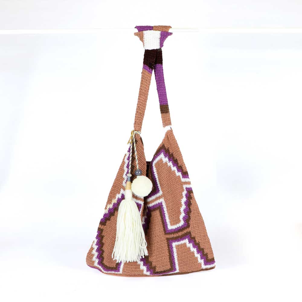 Barbara Pagasa Brown Lilac Bilum Bag on white background