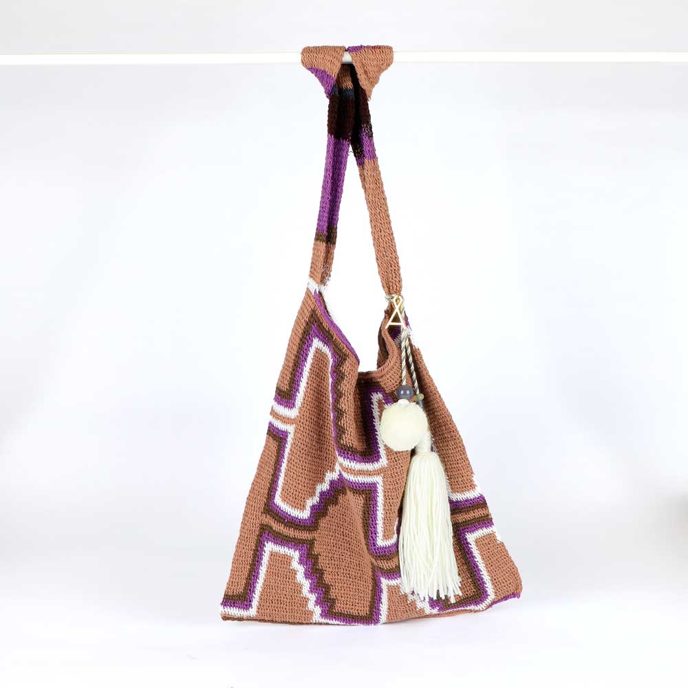 Barbara Pagasa Brown Lilac Bilum Bag on white background