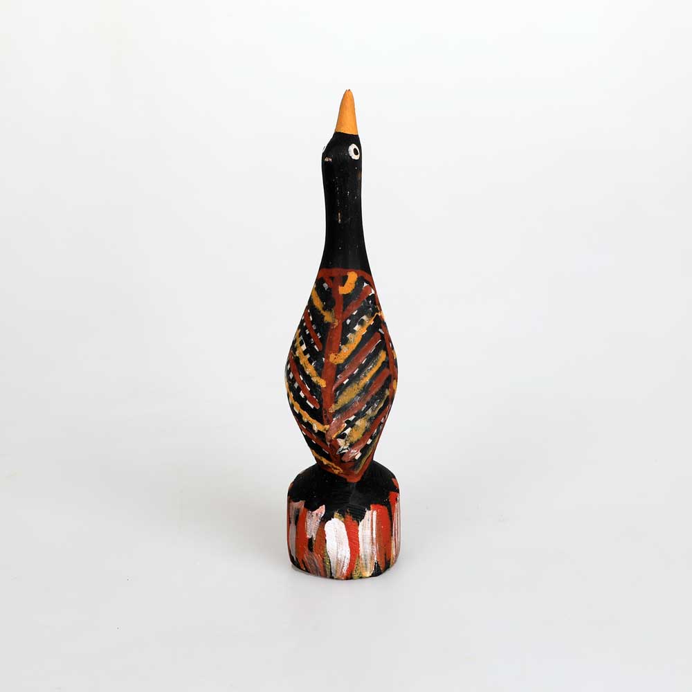 Barry Kantilla black bird hardwood carving on white background for Australian Museum Shop online