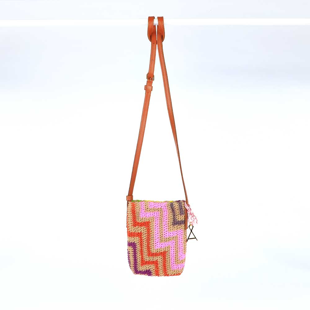 Bilum pocket pouch hand woven cross body phone bag on white background