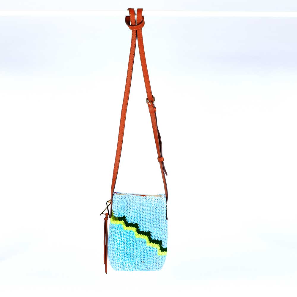 Bilum pocket pouch hand woven cross body phone bag on white background