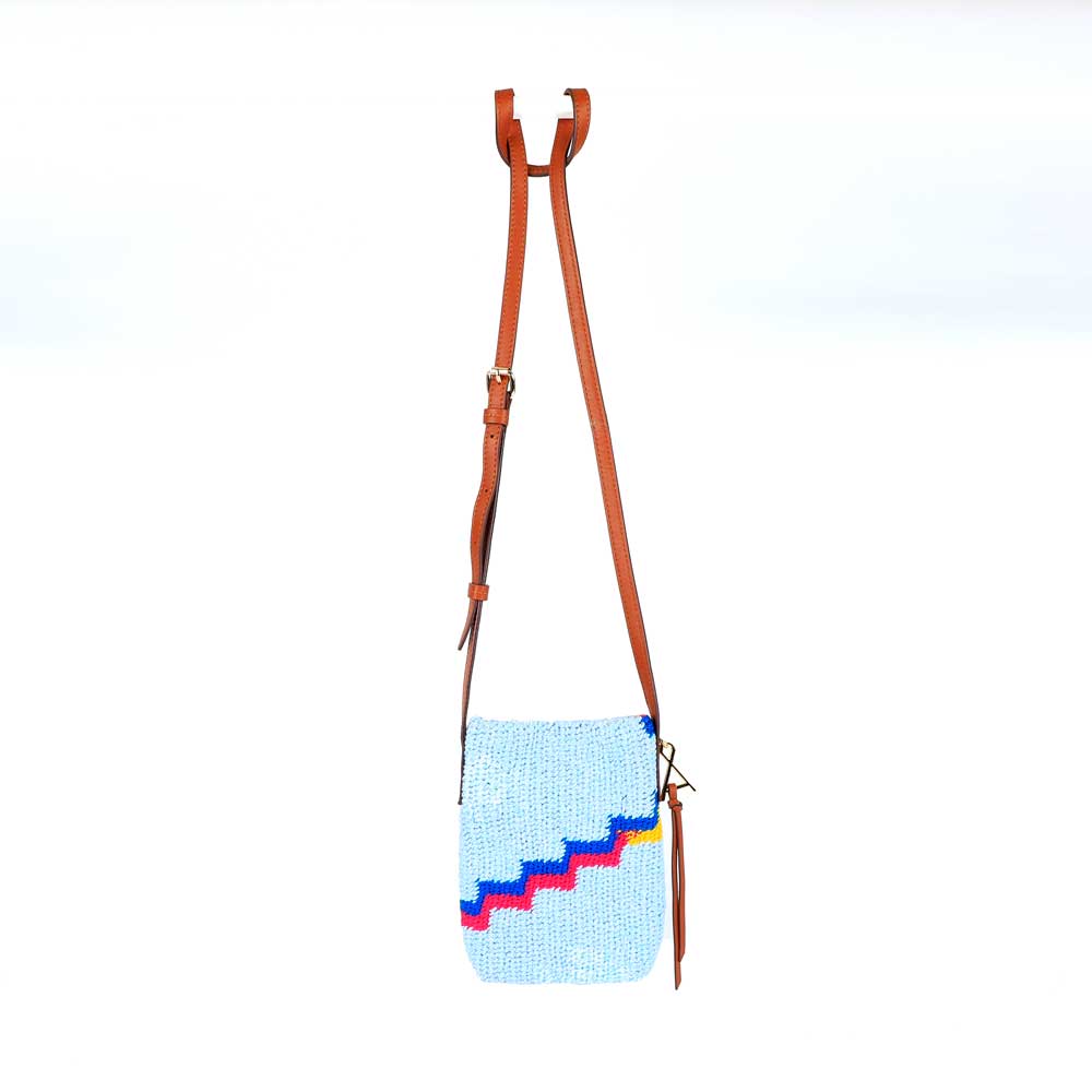 Bilum pocket pouch hand woven cross body phone bag on white background