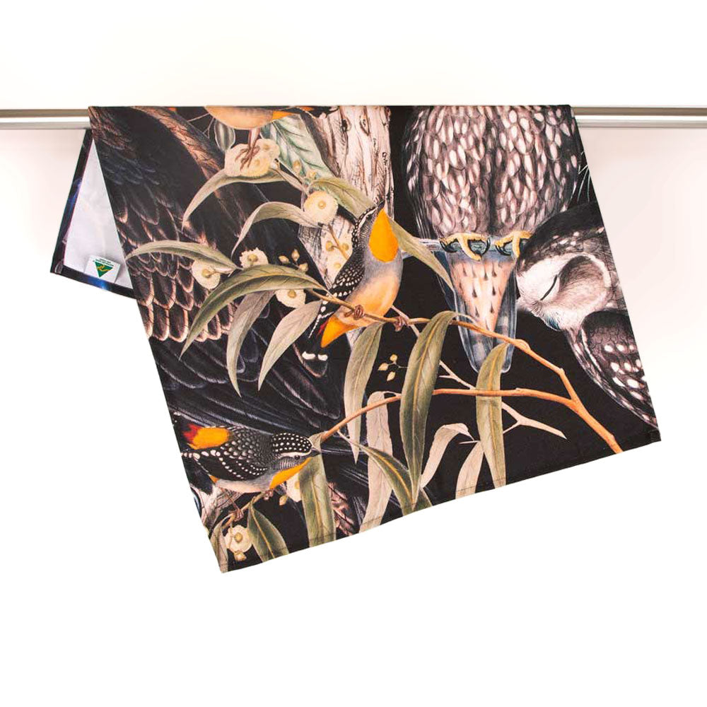 Cotton Teatowel with Gould bird illustration on a white background