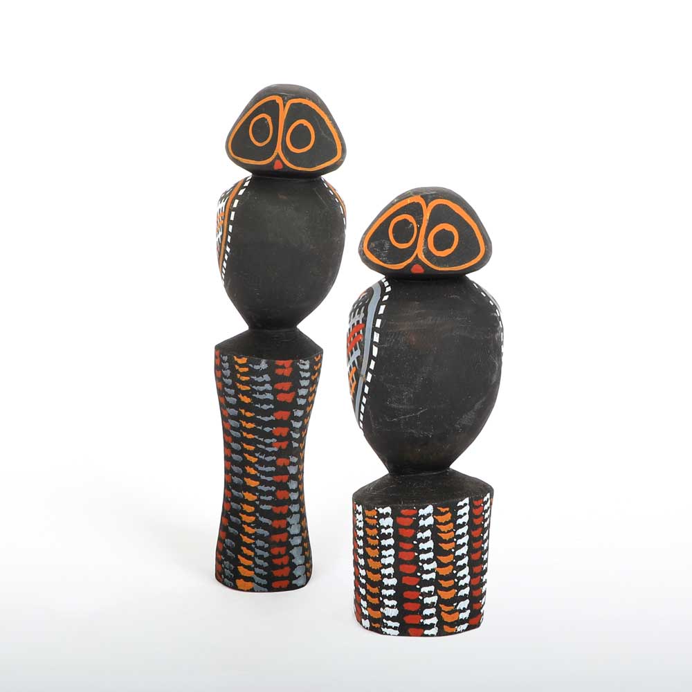 Mario Munkara Ironwood Owl Sculptures on white background