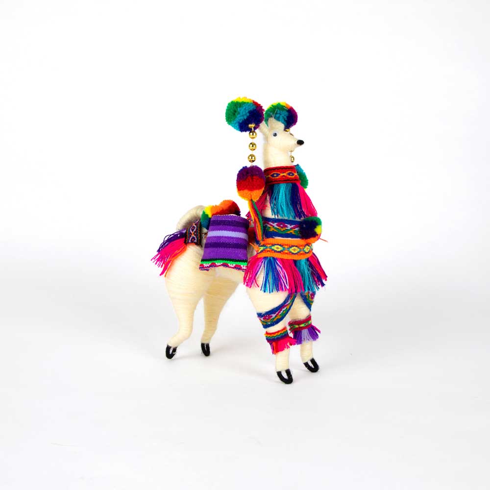 Colorful Spun Wool Llama on white background