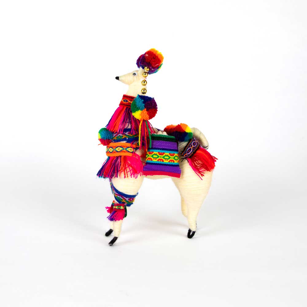 Colourful Spun Wool Llama on white background