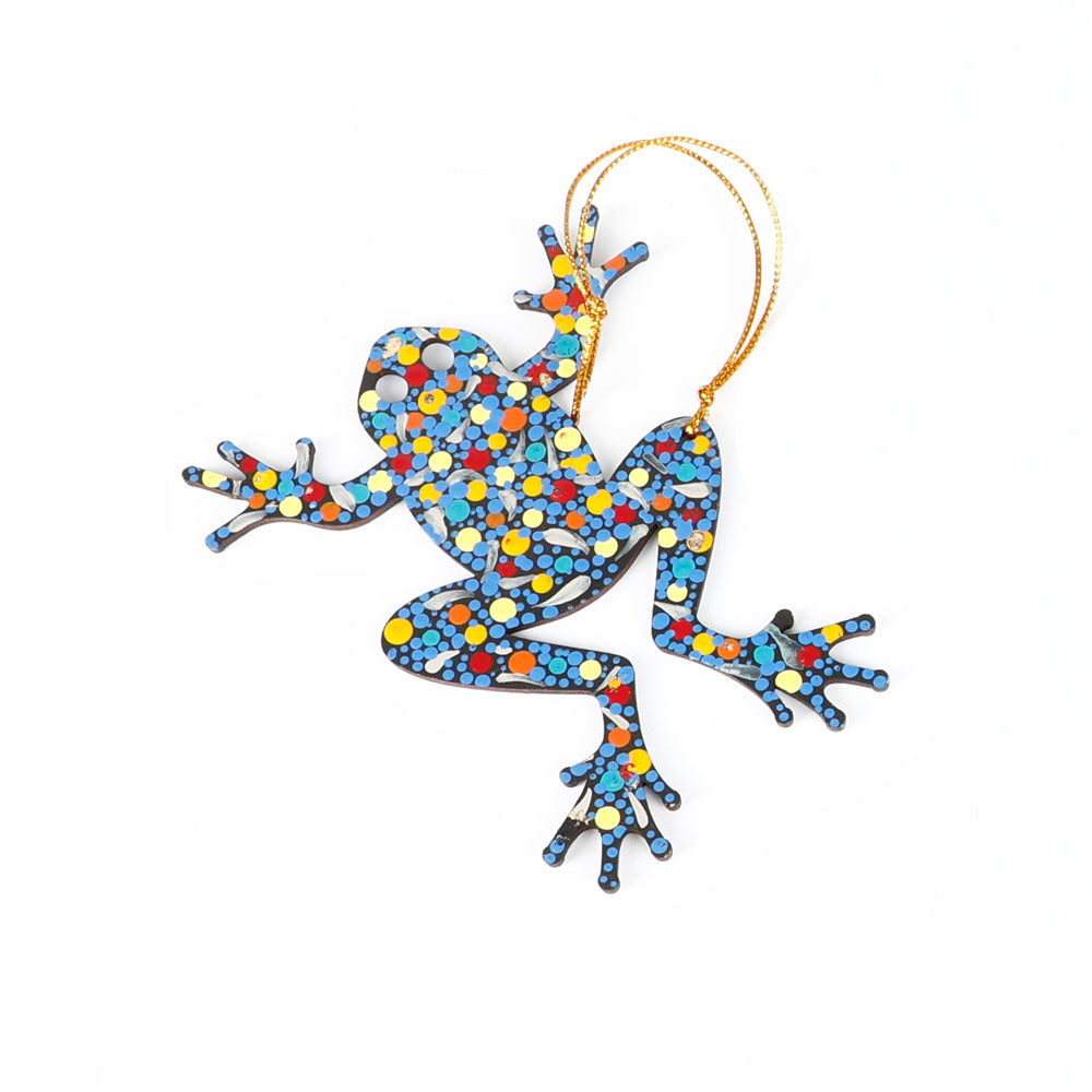 Warlu arts handpainted balsa wood frog ornaments on white background