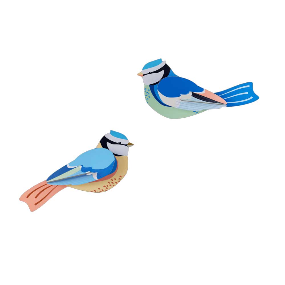 Blue tit bird wall art construction kit on white background