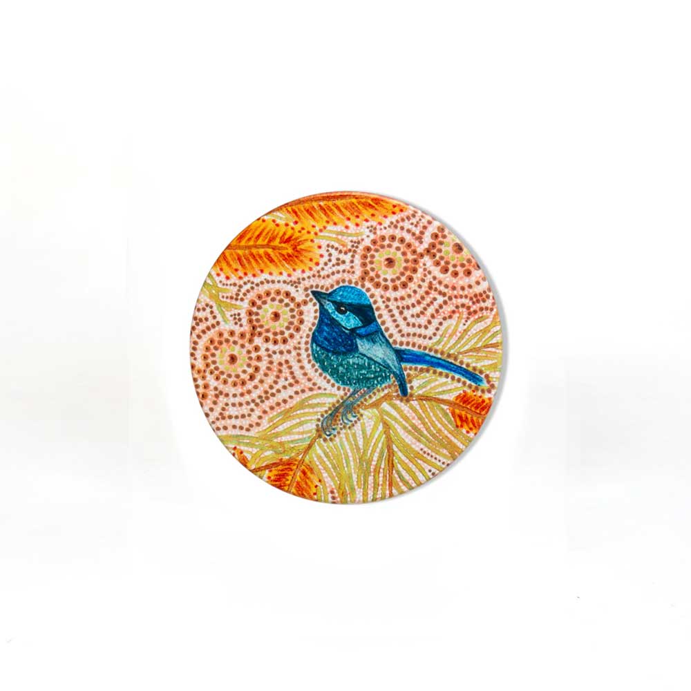 Blue Wren Ceramic coaster photographed on white background for Australian Museum Shop online