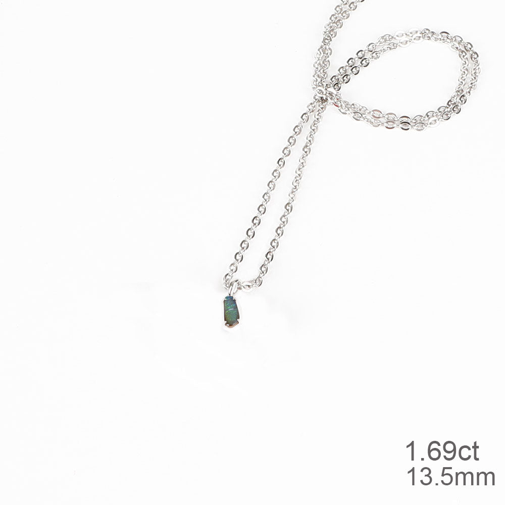 Blue Green Australian Boulder Opal pendant Necklace with sterling chain on a white background