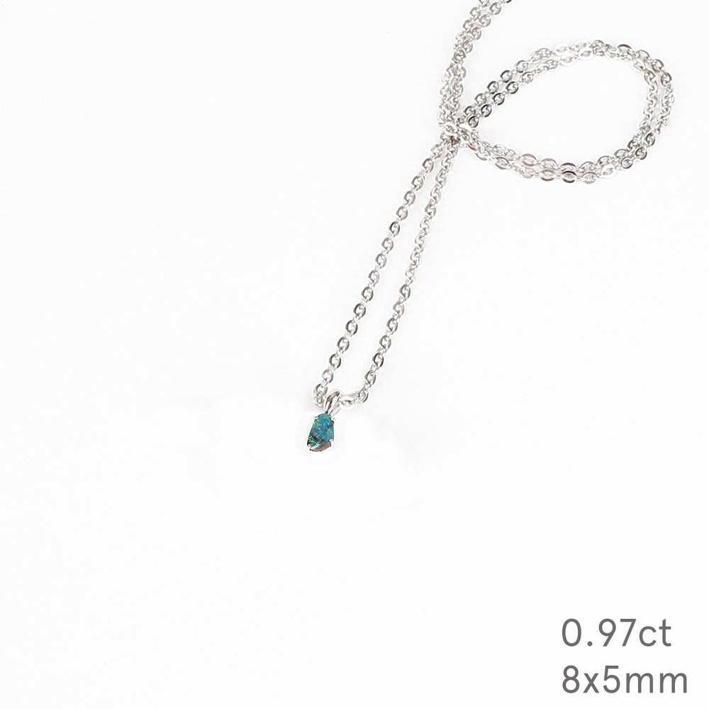 Blue Green Australian Boulder Opal pendant Necklace with sterling chain on a white background