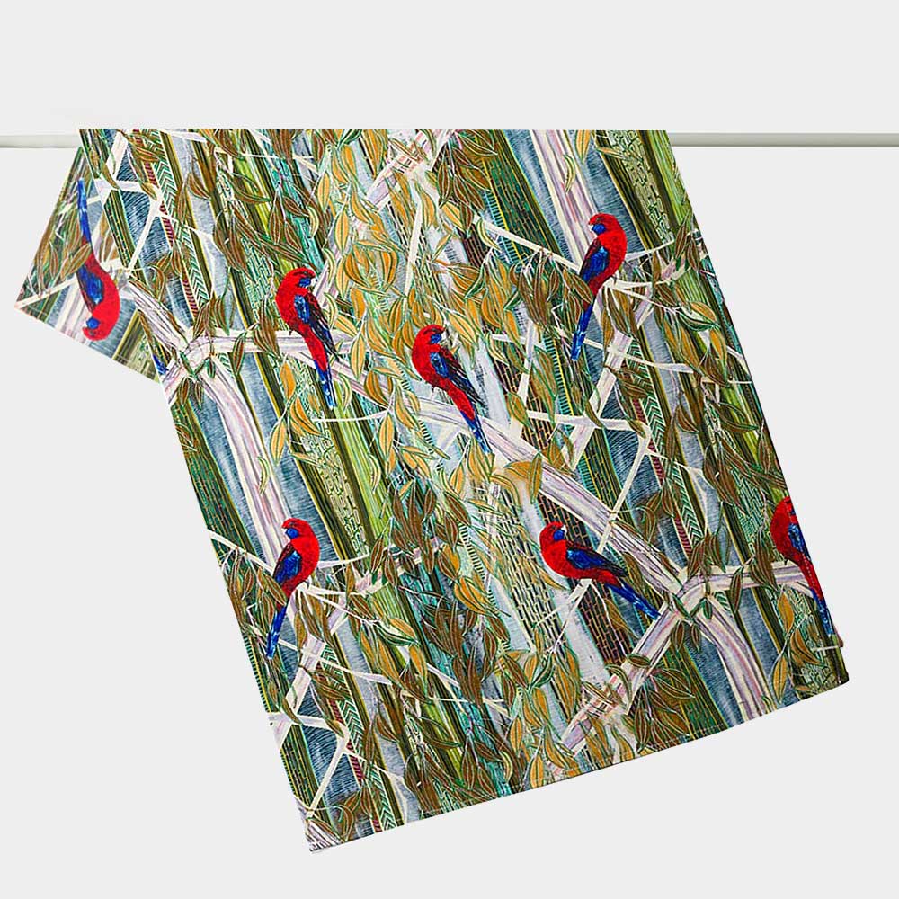 Brigid Corcoran rosellas teatowel on white background