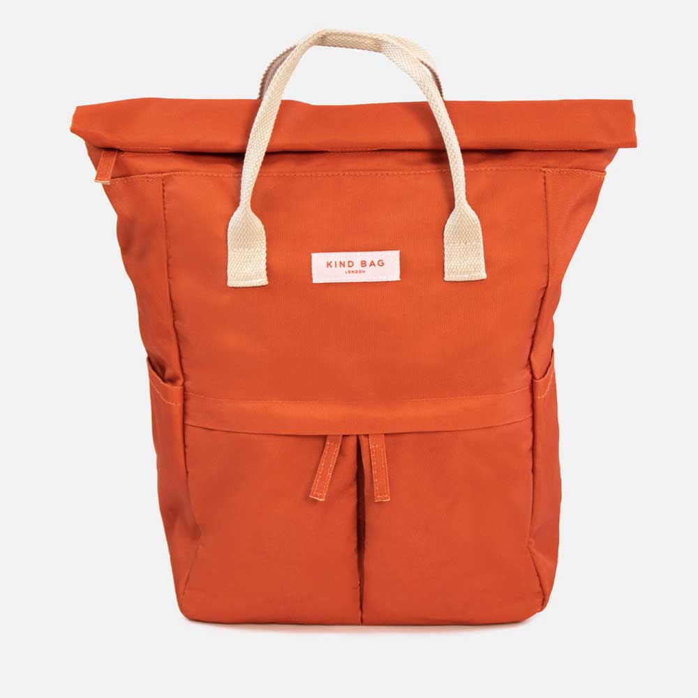 Kind bag recycled backpack, medium, Burnt Orange colour. photographed on white background for Australian Museum Shop online