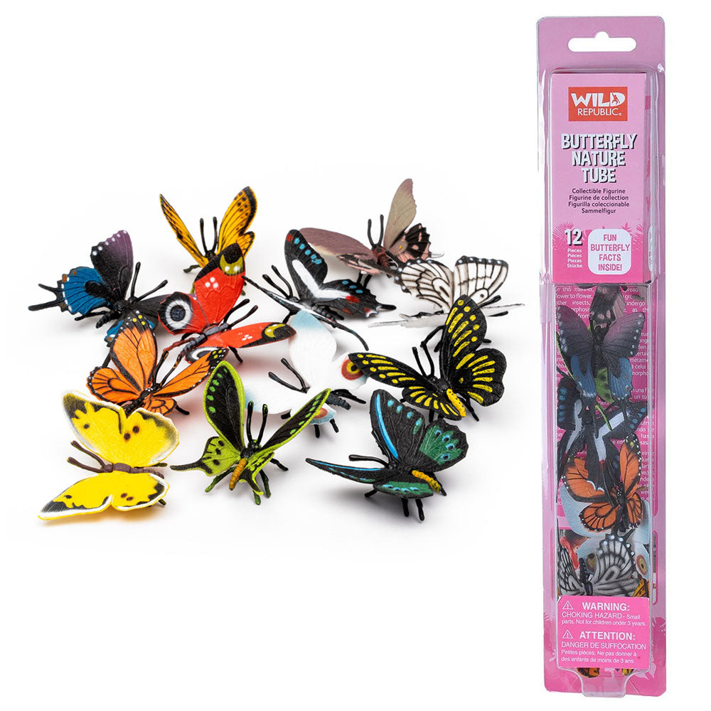 Nature Tube Butterflies figurines with packaging on a white background