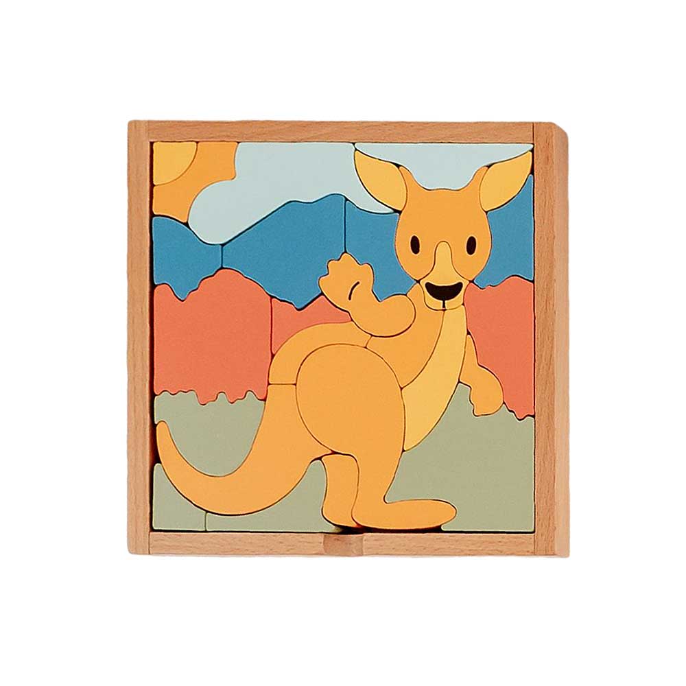 Coen the Kangaroo wooden Block Puzzle on white background