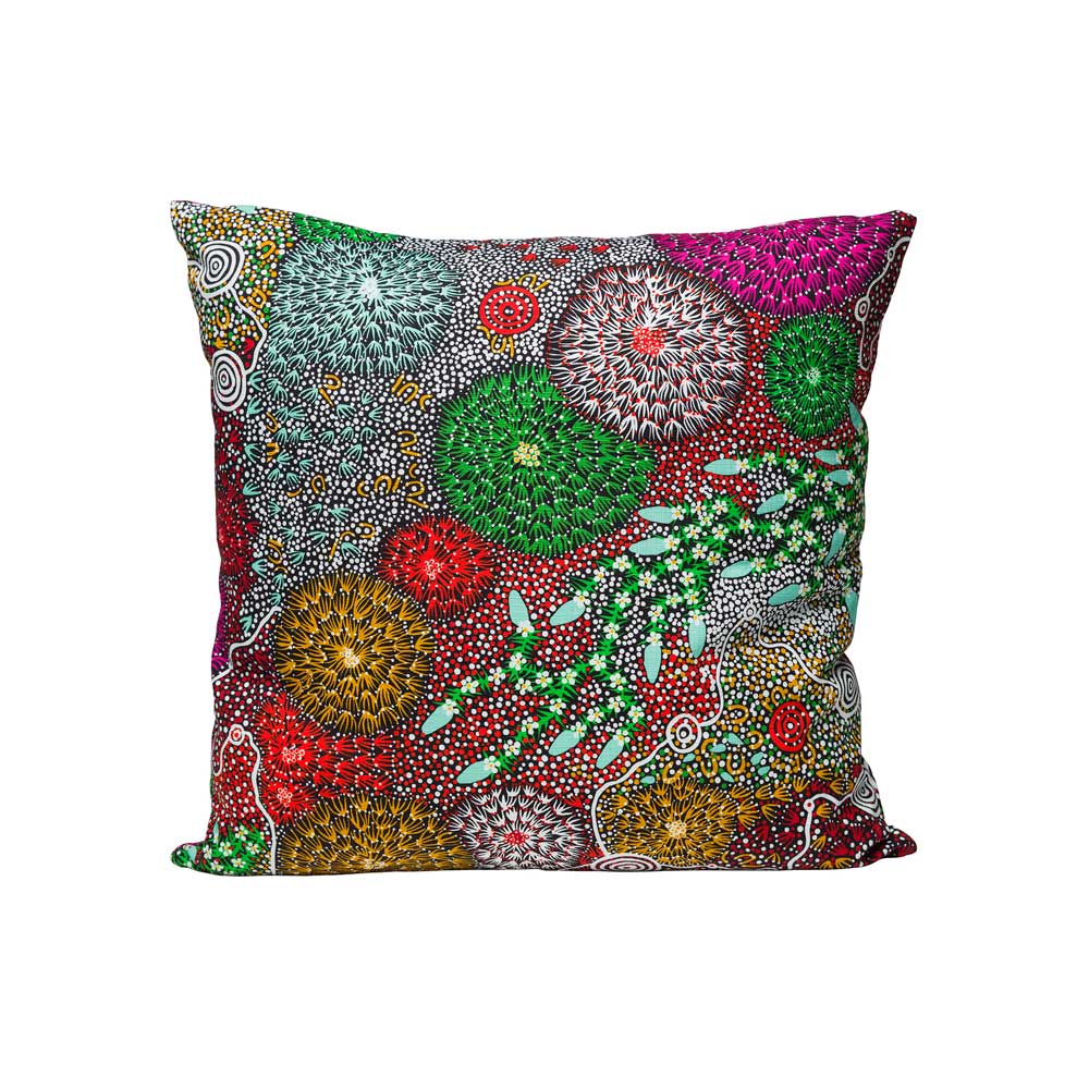 Coral Hayes artwork on cushion cover on white background for Australian Museum Shop online