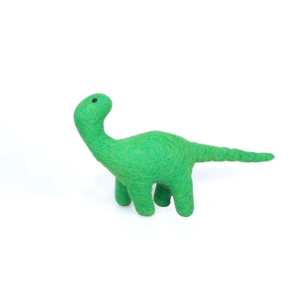 Dashdu mini felt brontosaurus perfect for small hands. Photographed on white background for Australian Museum Shop online