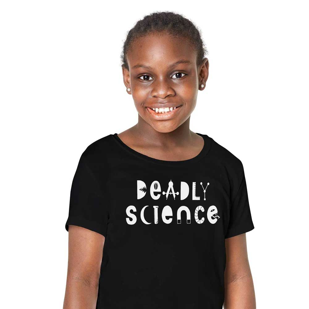 Deadly science childrens tshirt photographed on white background for Australian Museum Shop online