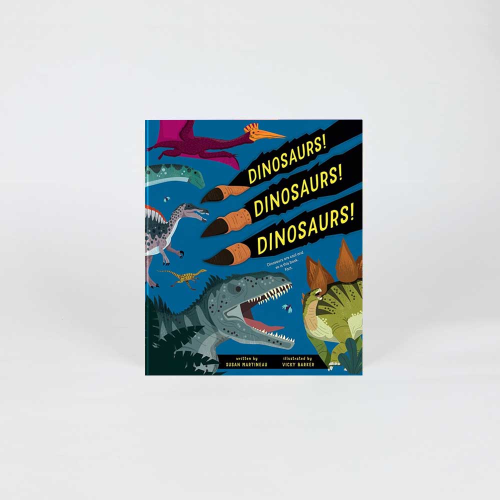 Dinosaurs dinosaurs dinosaurs book on white background