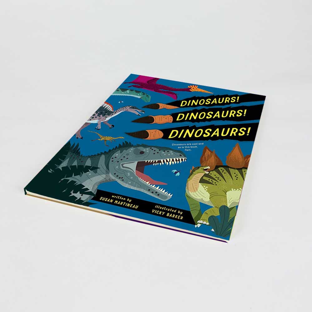 Dinosaurs dinosaurs dinosaurs book on white background