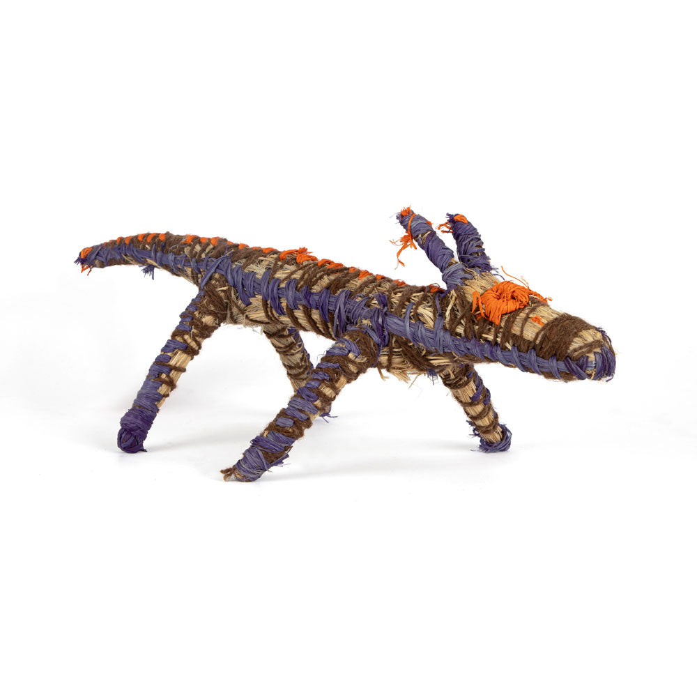 Papa Dog Sculpture by Tjanpi Weavers artist Dorcas Tinnimai Bennett on white background