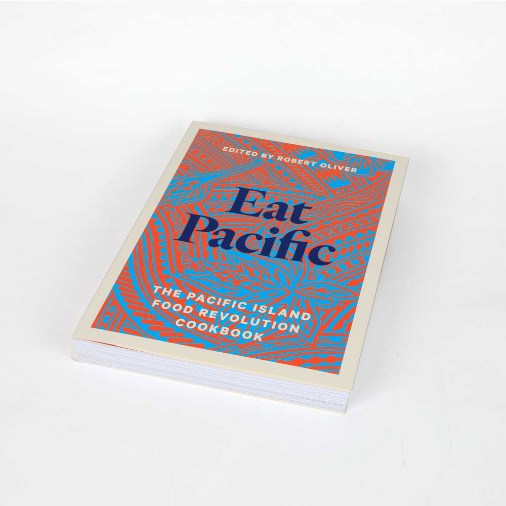 Eat Pacific cookbook on white background