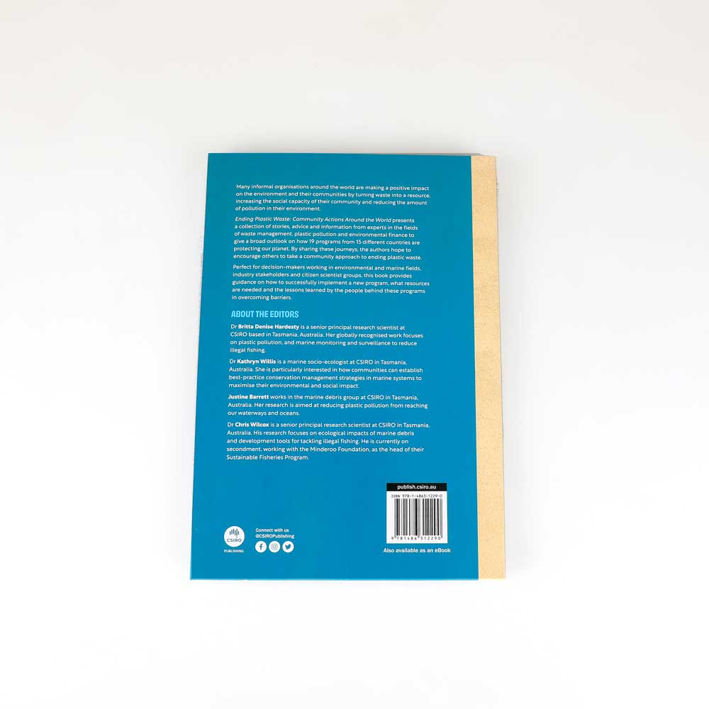 Ending plastic waste community actions around the world. Back cover view photographed on white background. Australian Museum Shop online