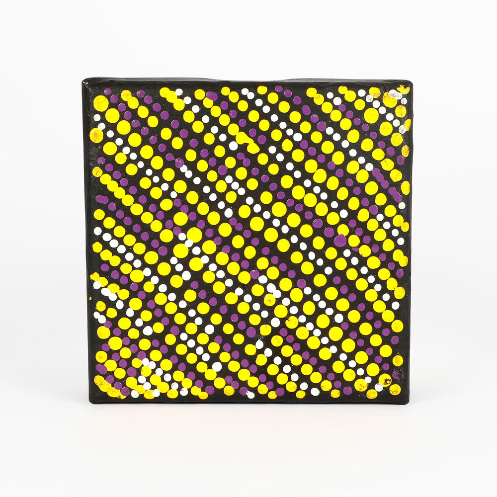 Handpainted canvas from Warlukurlangu Artists Cooperative on white background