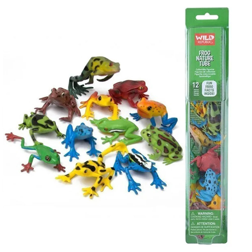 Nature Tube Frog figurines with packaging on a white background