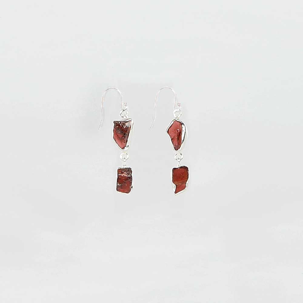 Garnet sterling silver 2-drop earrings on white background