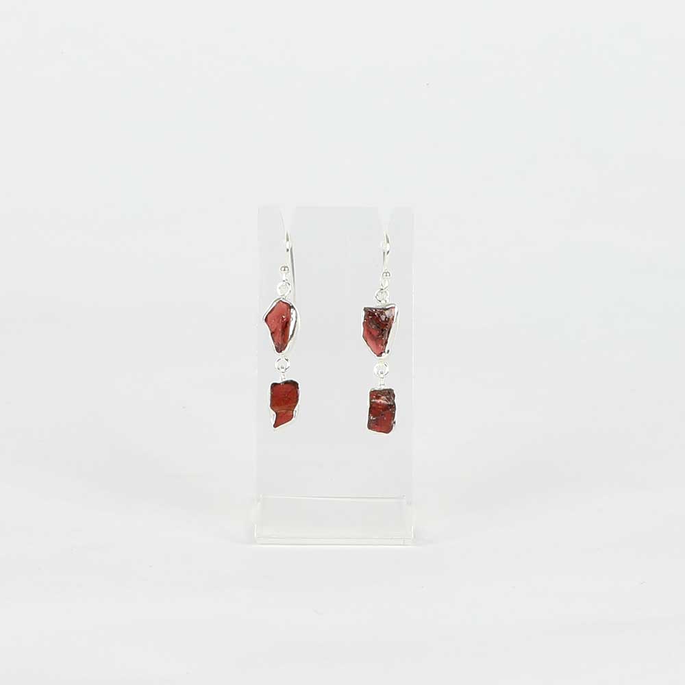 Garnet sterling silver 2-drop earrings on white background