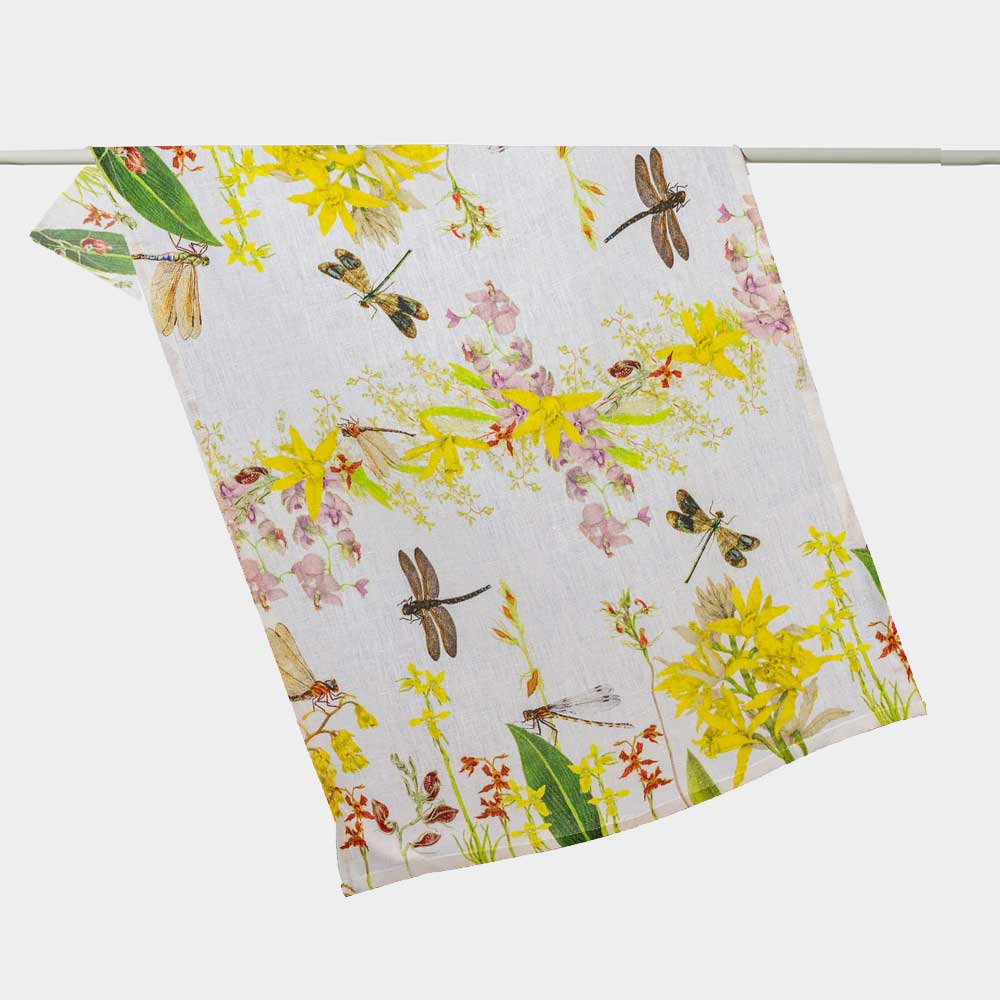 Golden haze Koh linen teatowel on white background